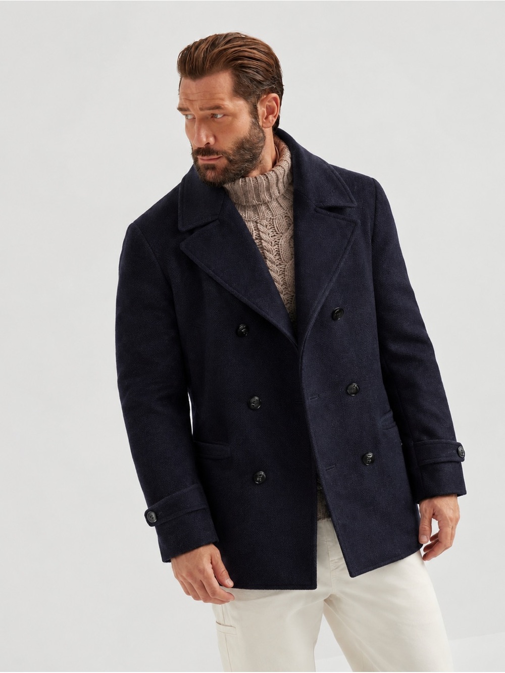 Men's Double-Breasted Navy Peacoat